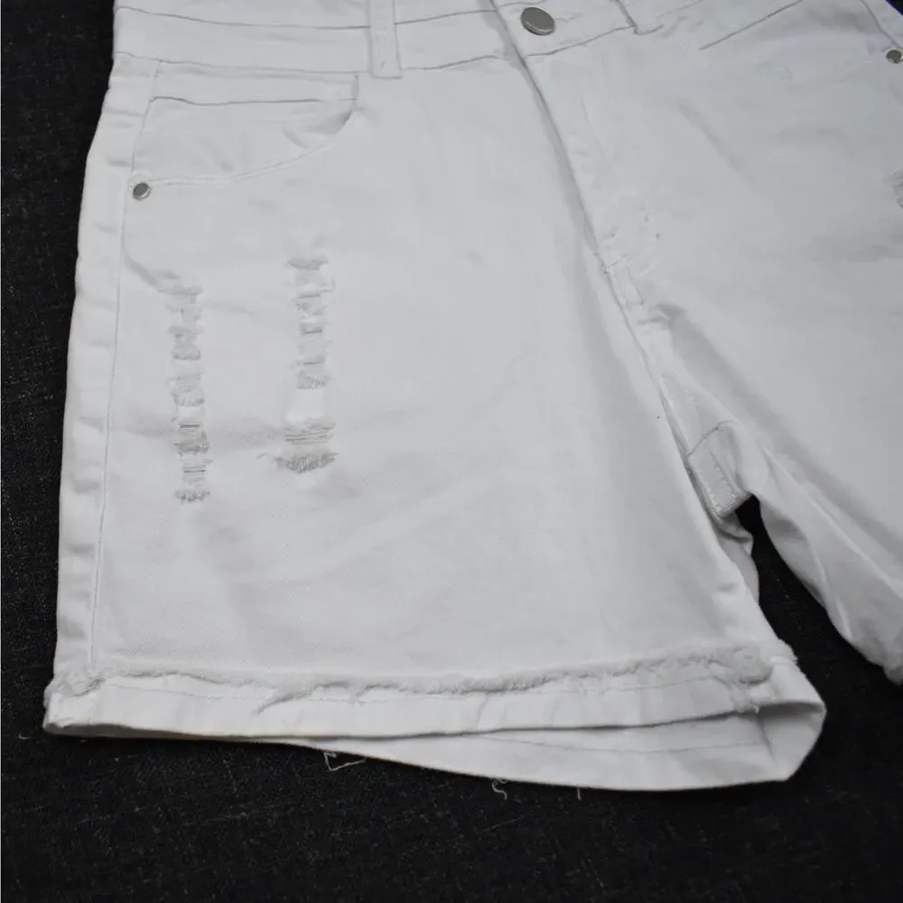 High Rise Distressed Denim Shorts Juniors M White Frayed Jean Cut Off Jorts Y2K
